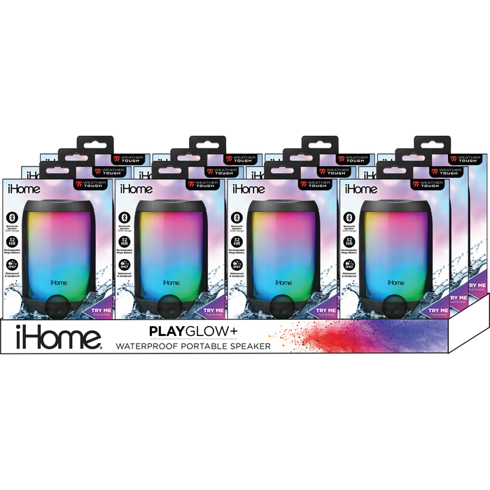 iHome PLAYGLOW+ Bluetooth Speaker Countertop Shipper - 12Ct Counter Display