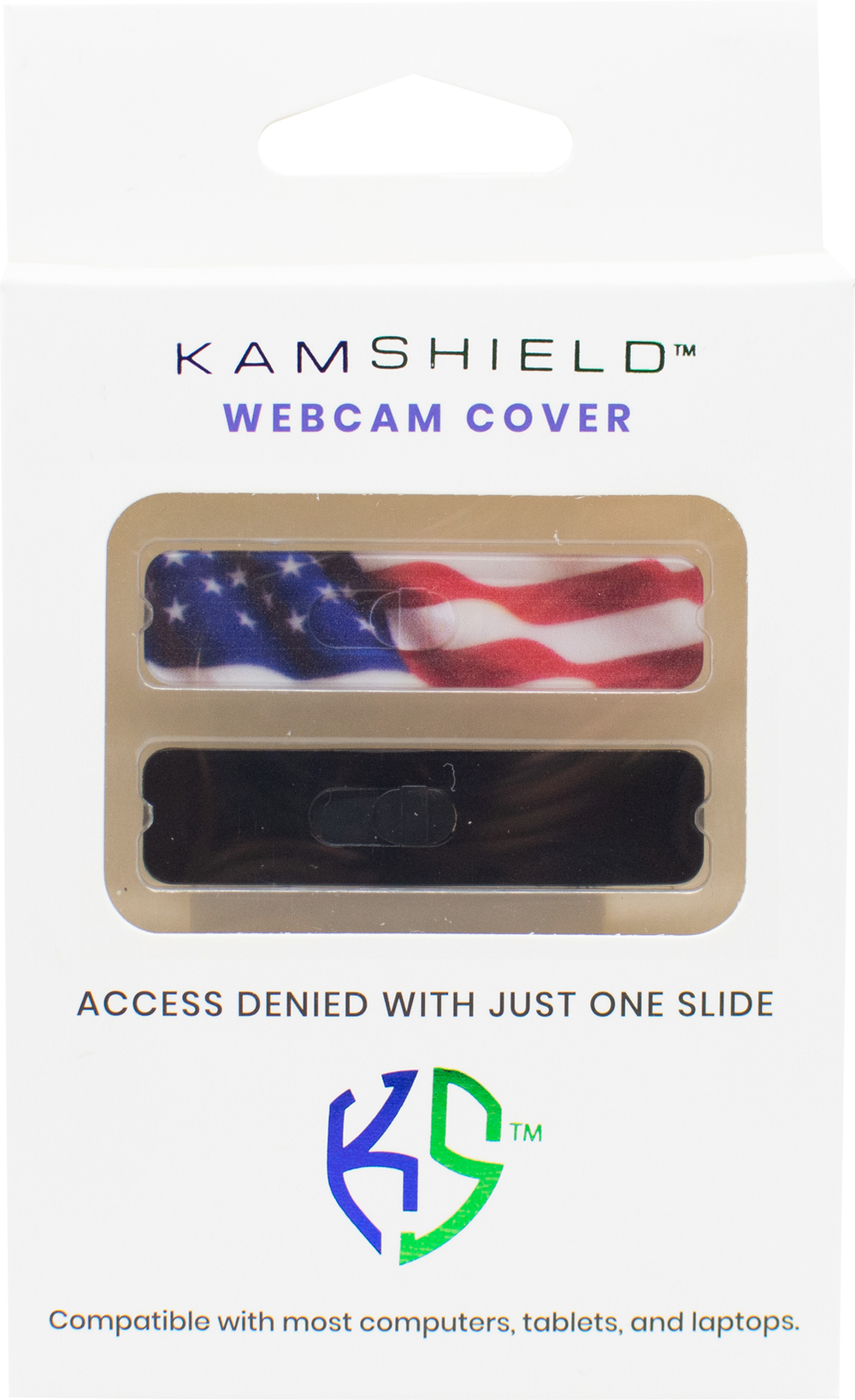 Webcam Covers American Flag and Black Pattern, PACKAGE 2Pk