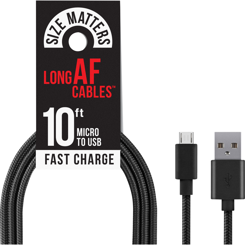 Long AF Charge & Sync Cables Refill Pack USB-A to Micro USB Black, PACKAGE 6Ct