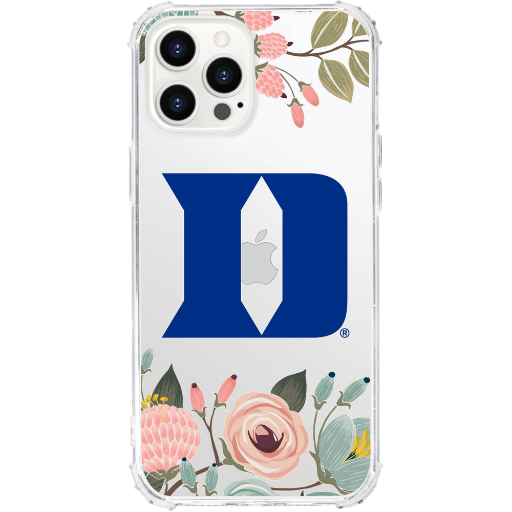 Custom Logo Floral Pink Tough Edge Phone Case Duke University Clear