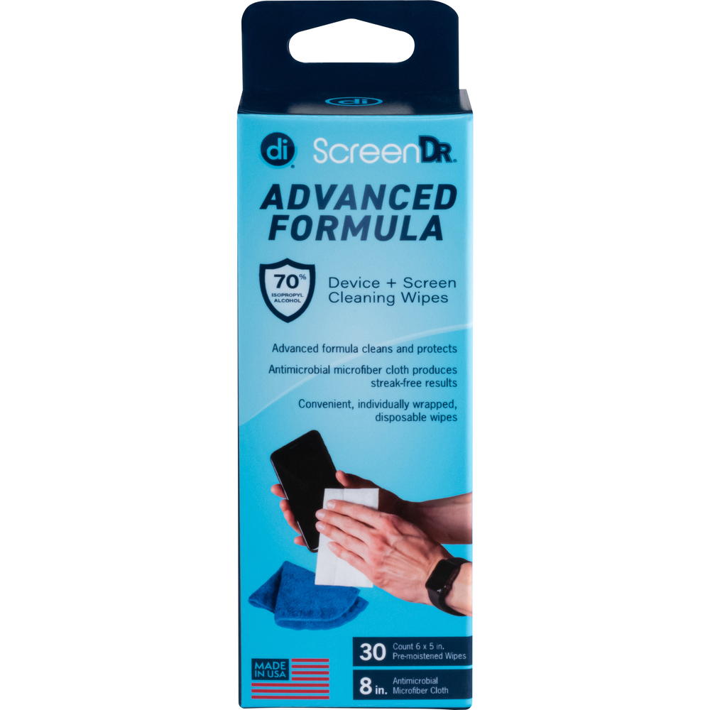 Screen Dr Advanced Formula Wet Wipes  Black/Blue, PACKAGE 30Ct