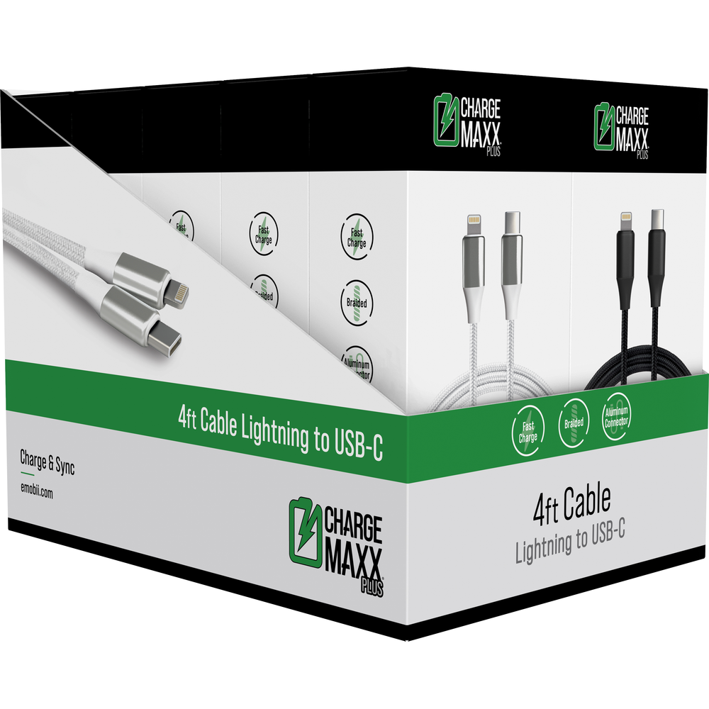 Charge MAXX PLUS Charging Cable USB-C to Lightning Black/White, PACKAGE 10Ct