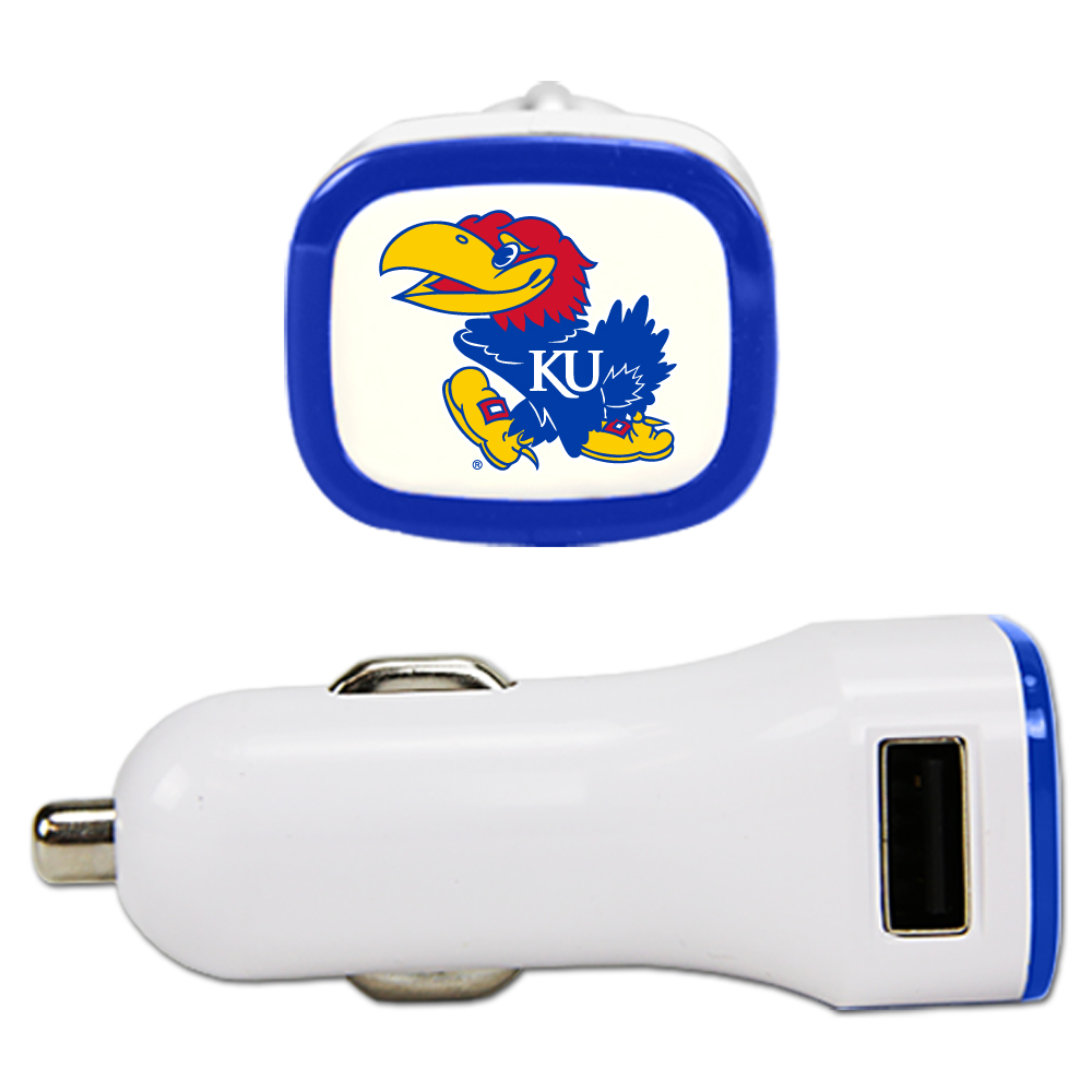 Custom Logo QuikVolt USB Car Charger University of Kansas White, PACKAGE 2-Port