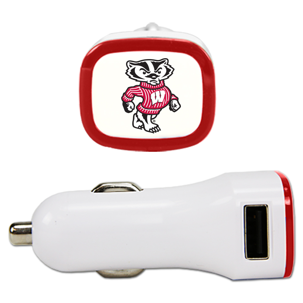 Custom Logo QuikVolt USB Car Charger University of Wisconsin - Madison White, PACKAGE 2-Port