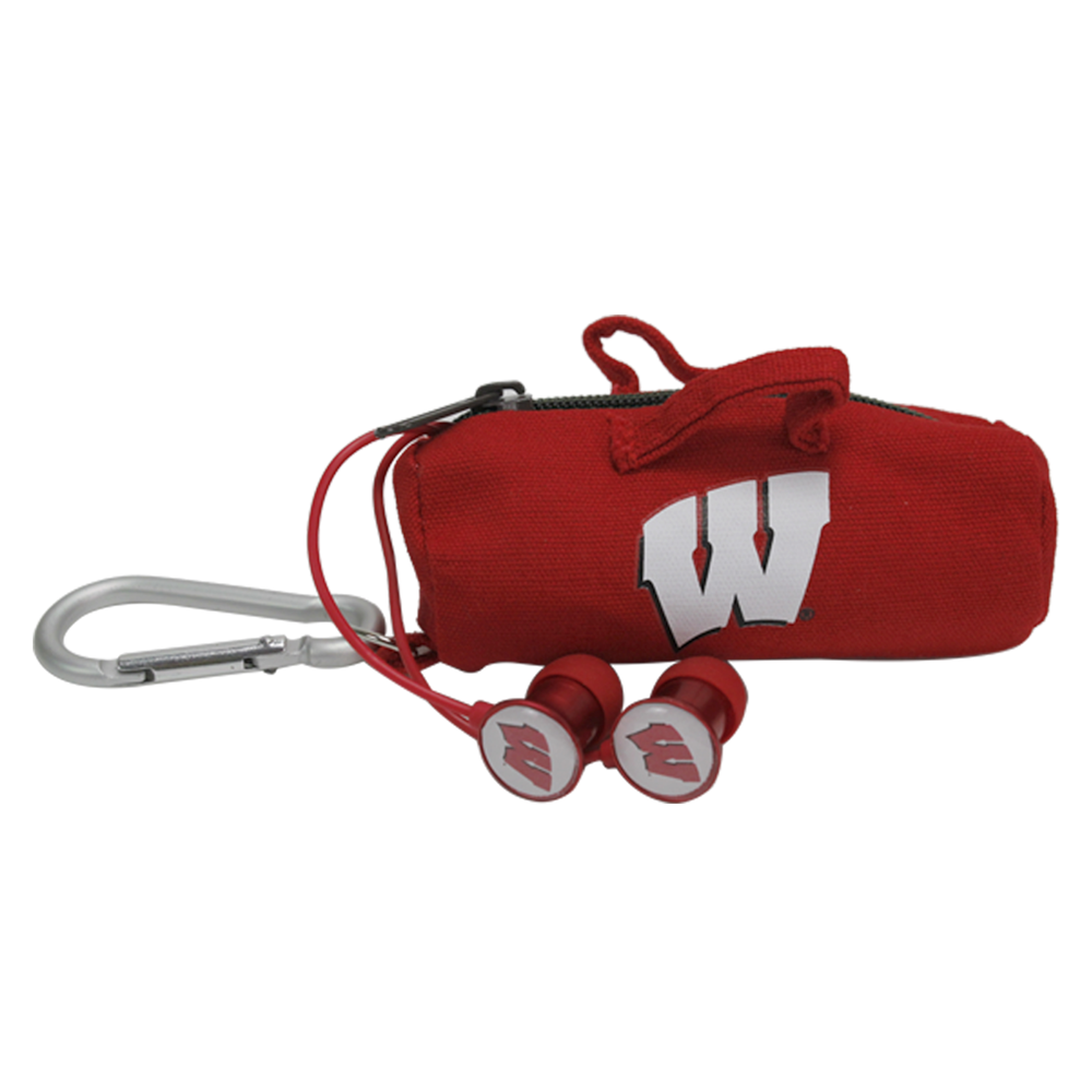 Custom Logo Scorch Earbuds with BudBag University of Wisconsin - Madison Red