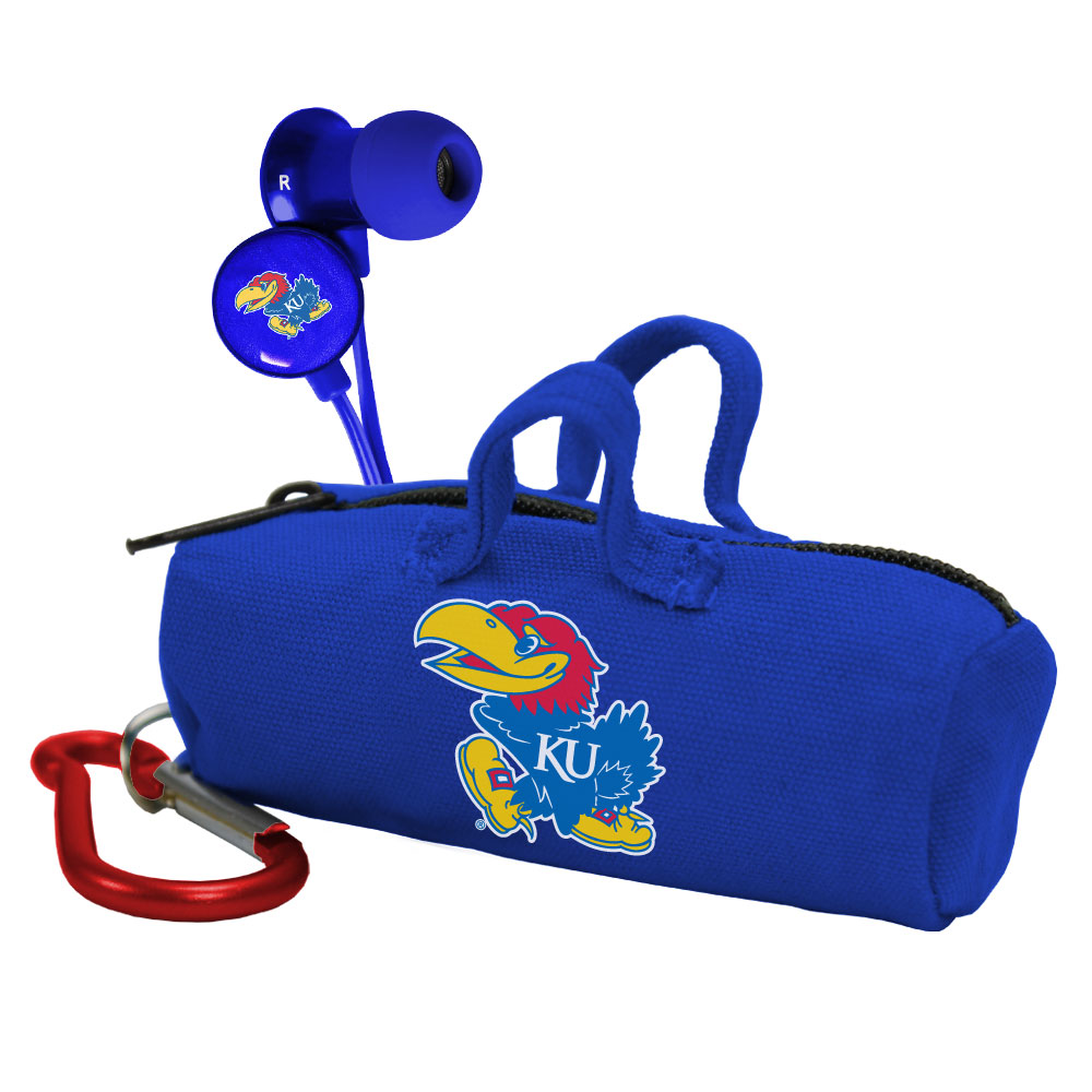 Custom Logo Scorch Earbuds with BudBag University of Kansas Blue