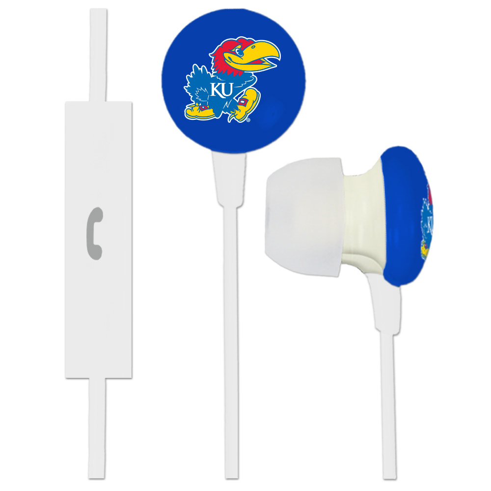 Custom Logo Ignition Earbuds with Mic University of Kansas Blue/White