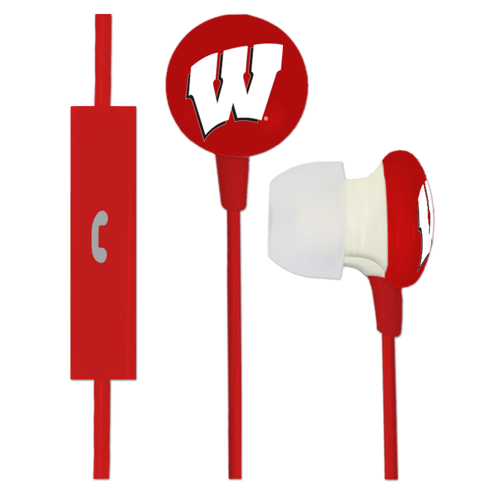 Custom Logo Ignition Earbuds with Mic University of Wisconsin - Madison Red