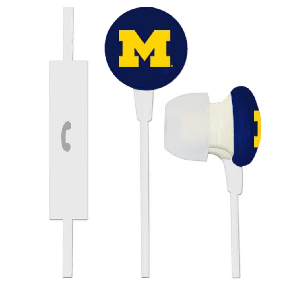Custom Logo Ignition Earbuds with Mic University of Michigan Dark Blue/White