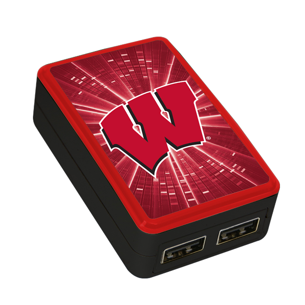 Custom Logo QuikVolt WP-200X Wall Charger University of Wisconsin - Madison Black, PACKAGE 2-Port