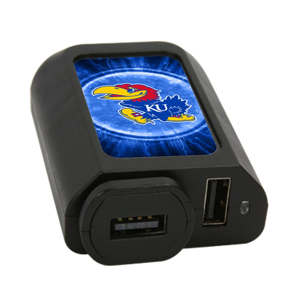 Custom Logo QuikVolt WP-210 2-in-1 USB Car and Wall Charger Combo University of Kansas Black, PACKAG