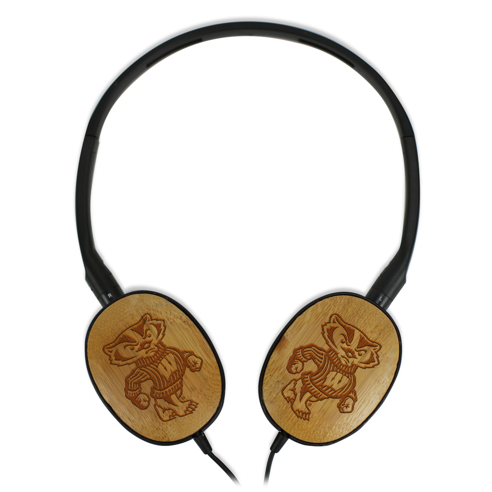 Custom Logo Bamboo On-Ear Headphones University of Wisconsin - Madison Woodgrain